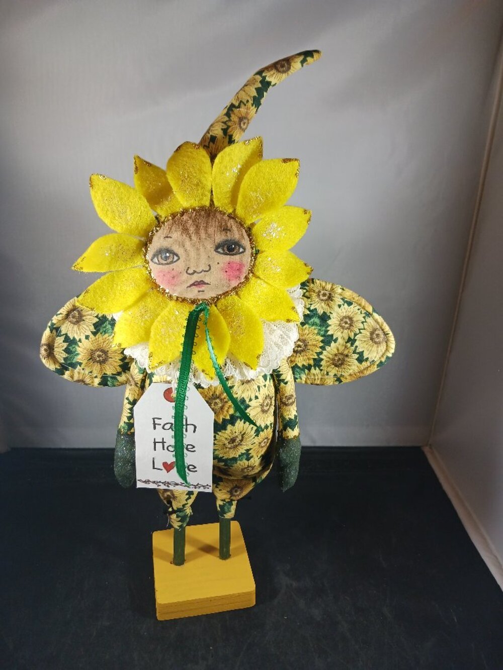 Handmade Fairy Art Doll Sun Flower Whimsical Figurine Keepsake